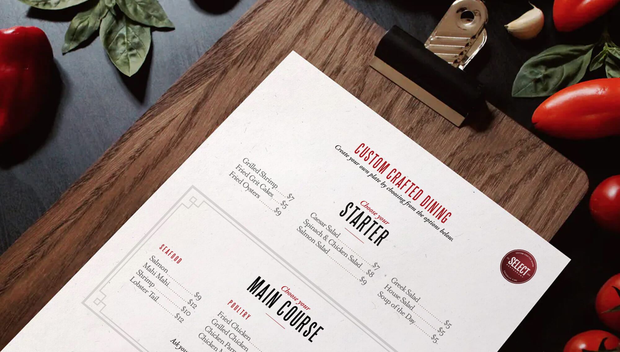 select restaurant menu